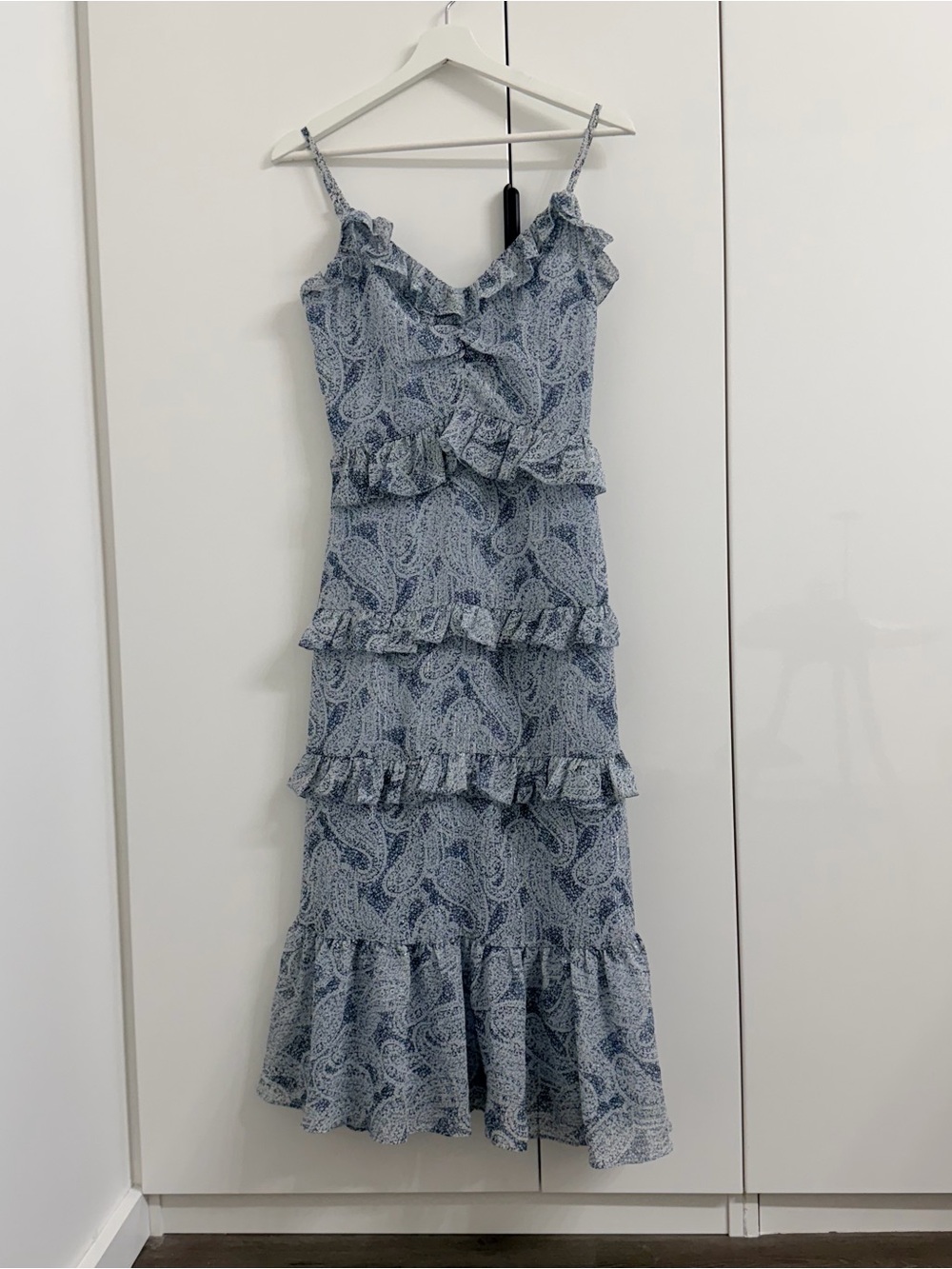 Michael Kors Blue Paisley Ruffle Midi Dress XS